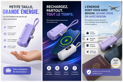 Mini batterie externe capsule Batterie de voyage de poche pour recharger votre smartphone  5000mAH