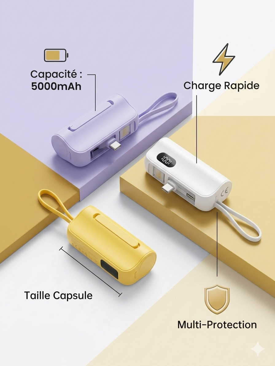 Mini batterie externe capsule Batterie de voyage de poche pour recharger votre smartphone  5000mAH
